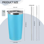 YOUKE OLA Paquete de 16 vasos de acero inoxidable a granel de 20 onzas, taza de viaje aislada al vacío, taza de café con recubrimiento en polvo, regalo para cócteles de vino, bebidas frías y calientes