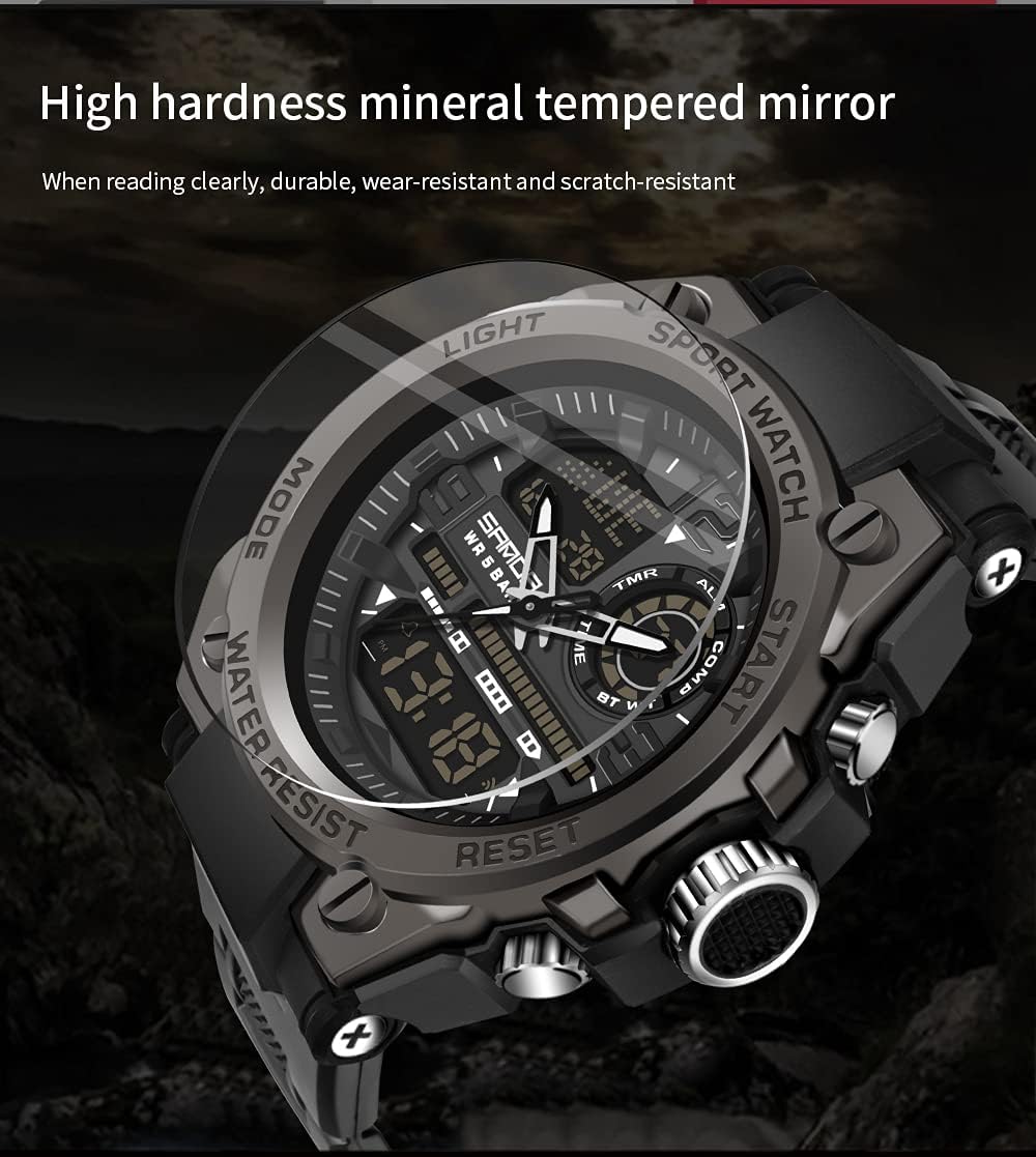 AIMES Reloj de pulsera táctico digital y analógico para hombre, impermeable, para deportes al aire libre, estilo militar, con fecha, multifunción, LED, cara grande, alarma y cronómetro