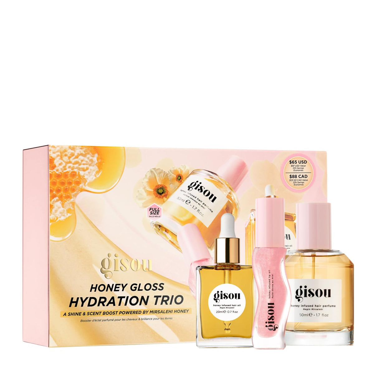 Gisou Honey Gloss Hydration Trio - Aceite para el cabello, aceite l...