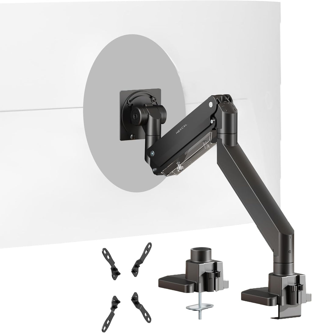 Brazo de monitor resistente para pantallas ultraanchas de 57", soporta hasta 59.4 libras, soporte de escritorio de movimiento completo con VESA de liberación rápida (75/100/7.874 in