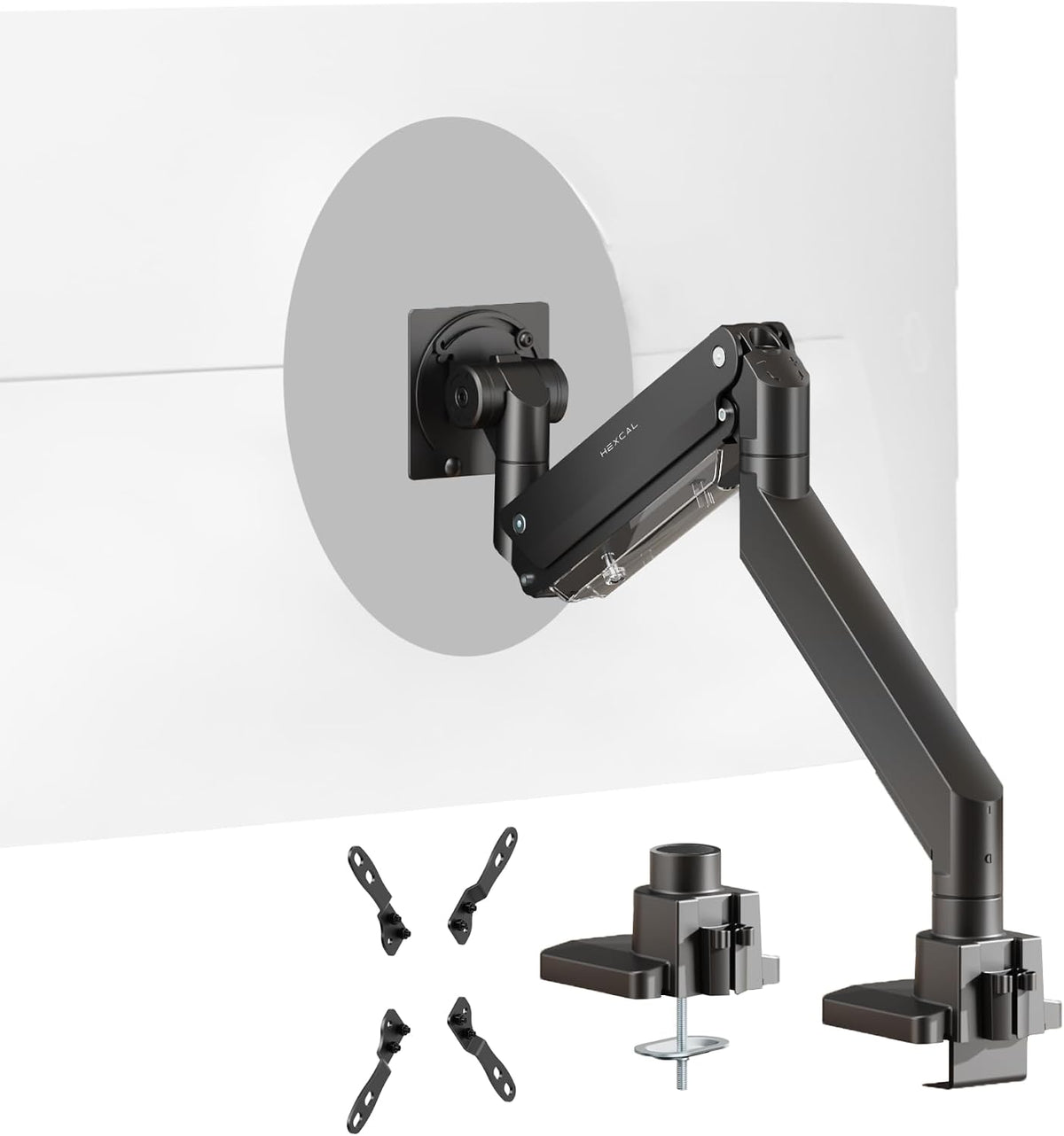 Brazo de monitor resistente para pantallas ultraanchas de 57", soporta hasta 59.4 libras, soporte de escritorio de movimiento completo con VESA de liberación rápida (75/100/7.874 in