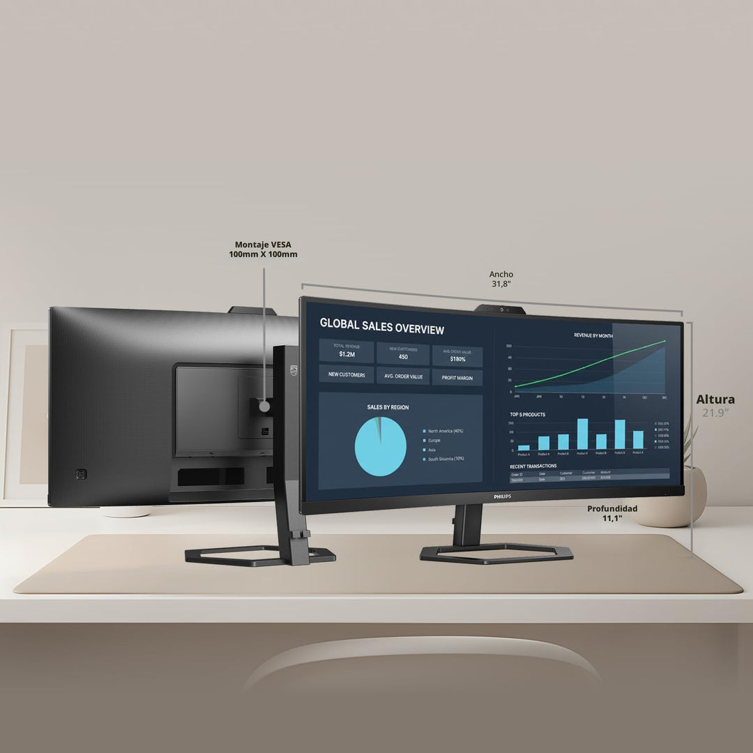 Philips 34E1C5600HE 34" Monitor UltraWide QHD 21:9 con Cámara W...