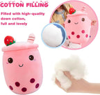 DITUCU - Lindo té Boba de peluche, peluche de té con burbujas de caricatura, almohada suave de taza de té con leche de fresa para el hogar, regalo para abrazar para niños, rosa de 19.6 pulgadas