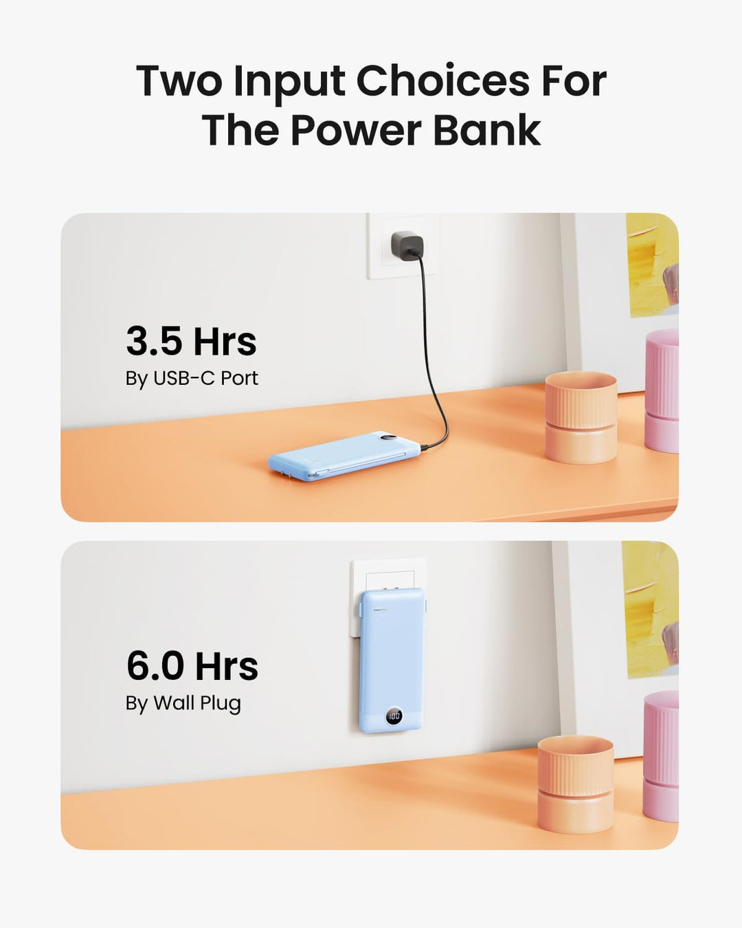 Coowisty Cargador portátil con enchufe de pared, banco de energía U...