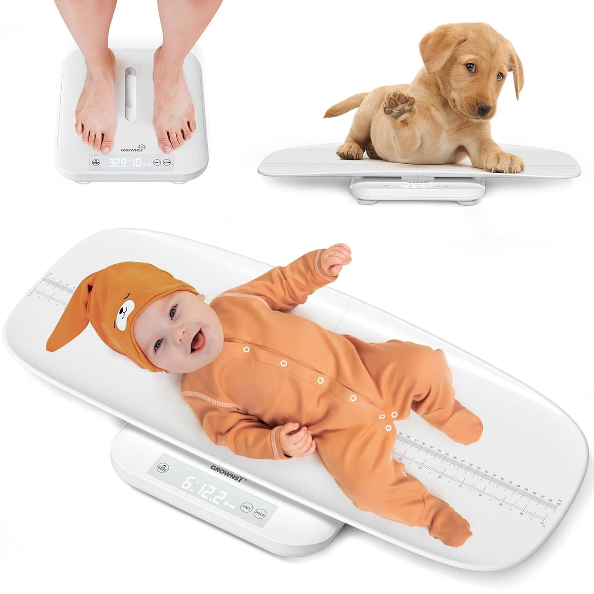 Báscula de bebé, báscula multifuncional para peso de bebé, báscula para mascotas para cachorros, gatos, báscula para adultos hasta 330 libras, báscula digital precisa con función de retención