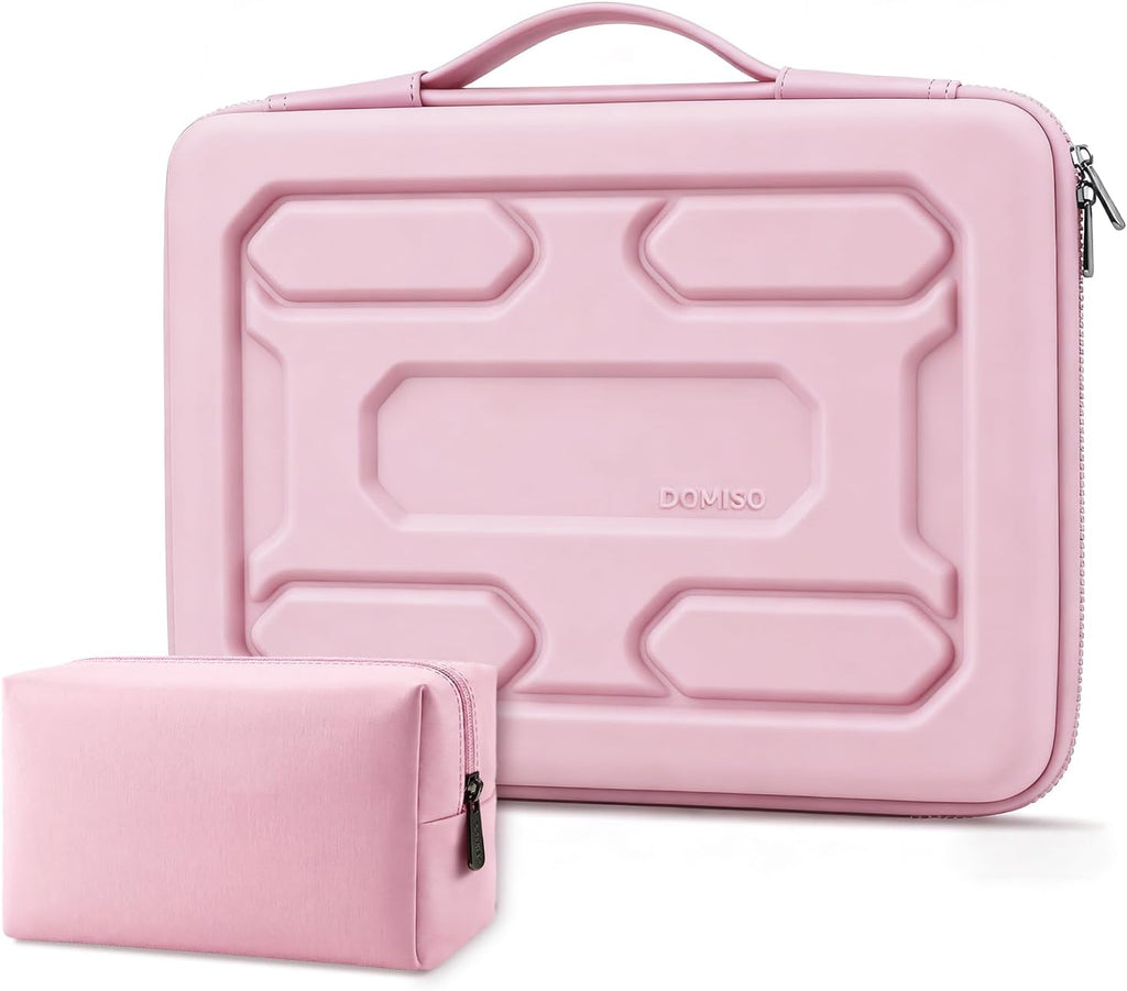 Funda rígida para laptop DOMISO 17-17.3 pulgadas, impermeable, a prueba de golpes, con asa y bolsillo de almacenamiento, compatible con MacBook, HP, Dell, Rosa