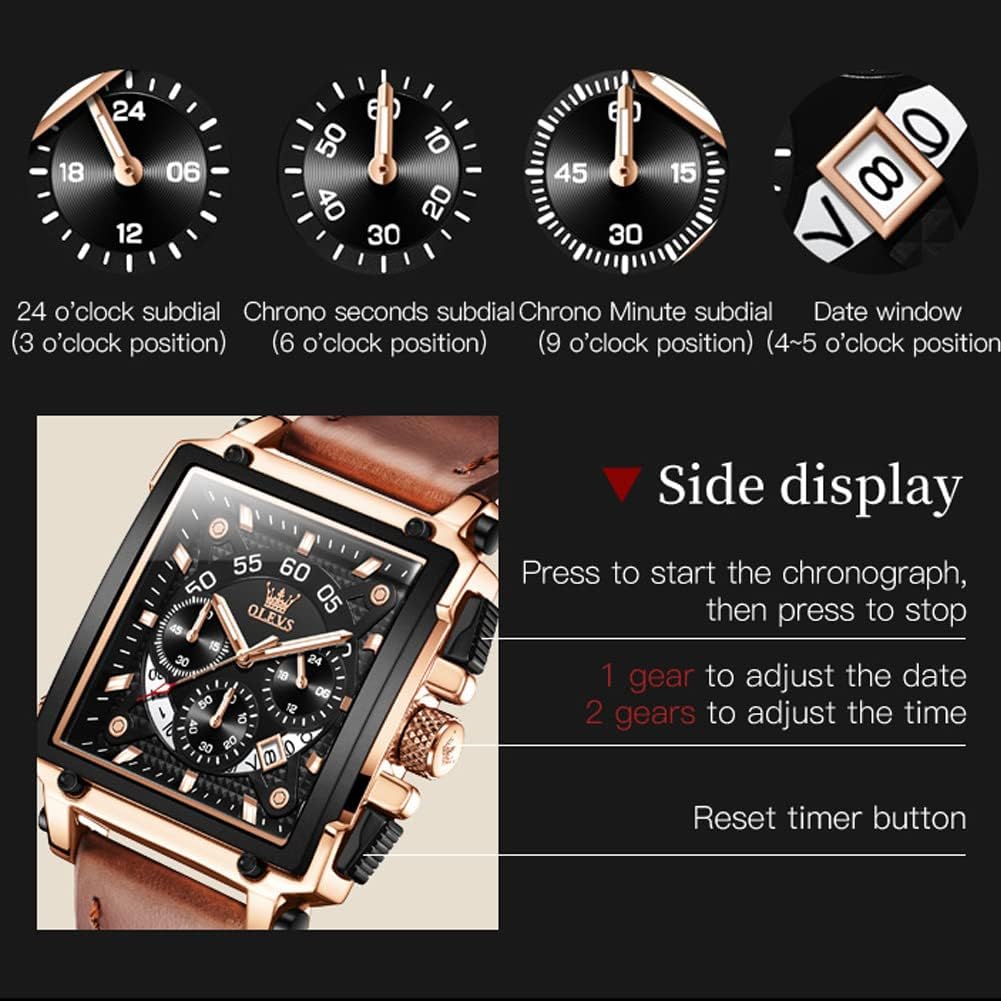 OLEVS Relojes para Hombre Cuadrados de Cuarzo Piel Impresión Fresca Resistente al Agua Moda Casual