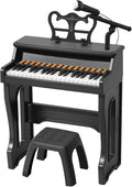 Teclado de piano para niños, teclado musical eléctrico de 37 teclas con micrófono, soporte y taburete, juguetes de piano para principiantes de 3, 4, 5, 6 años, regalo de cumpleaños para niñas y niños