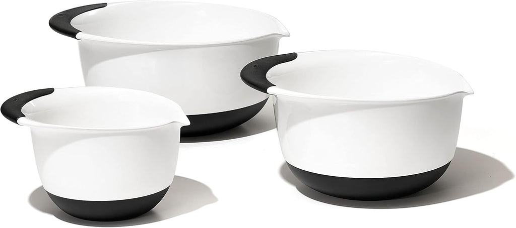 OXO Good Grips juego de 3 cuencos para mezclar de plástico, 2500 ml, blanco/negro