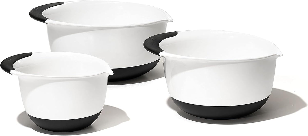 OXO Good Grips juego de 3 cuencos para mezclar de plástico, 2500 ml, blanco/negro