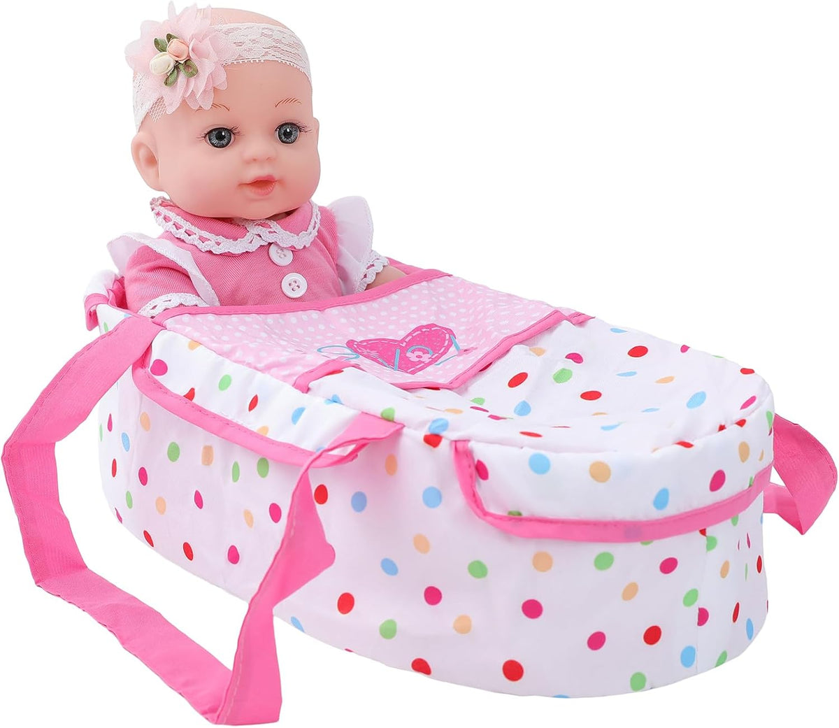 DONTNO Muñeca de bebé de 12 pulgadas con cama de moisés