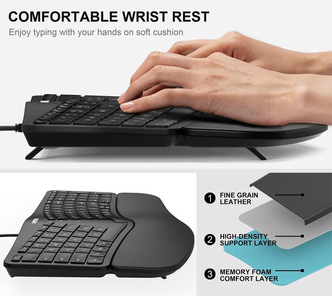 Arteck - Teclado USB Ergonómico con Cable con