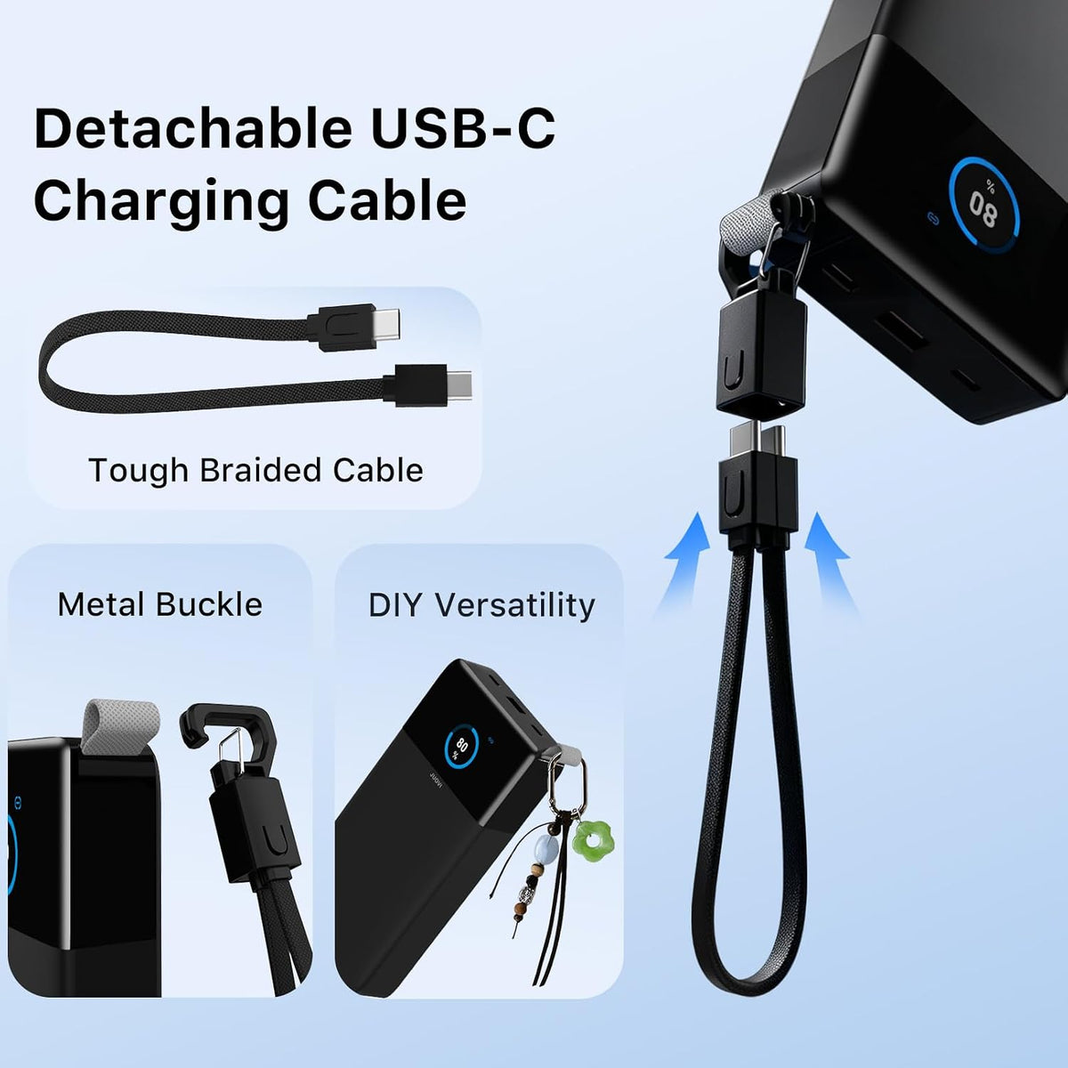 JUOVI Cargador portátil de 222 W, cargador portátil de 25000 mAh con cable USB-C, 222W, Negro
