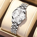 OLEVS Reloj para Mujer Moderno de Moda con Diamantes para Damas Analógico, Acero Inoxidable, Resistente al Agua, Luminosa, Día, Fecha, Dos Tonos