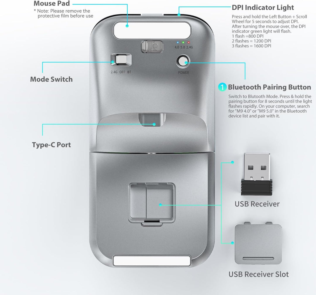 Ratón inalámbrico Bluetooth de arco plegable para viajes, modelo du...