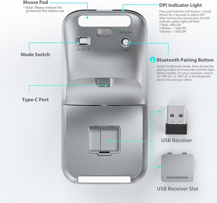 Ratón inalámbrico Bluetooth de arco plegable para viajes, modelo du...