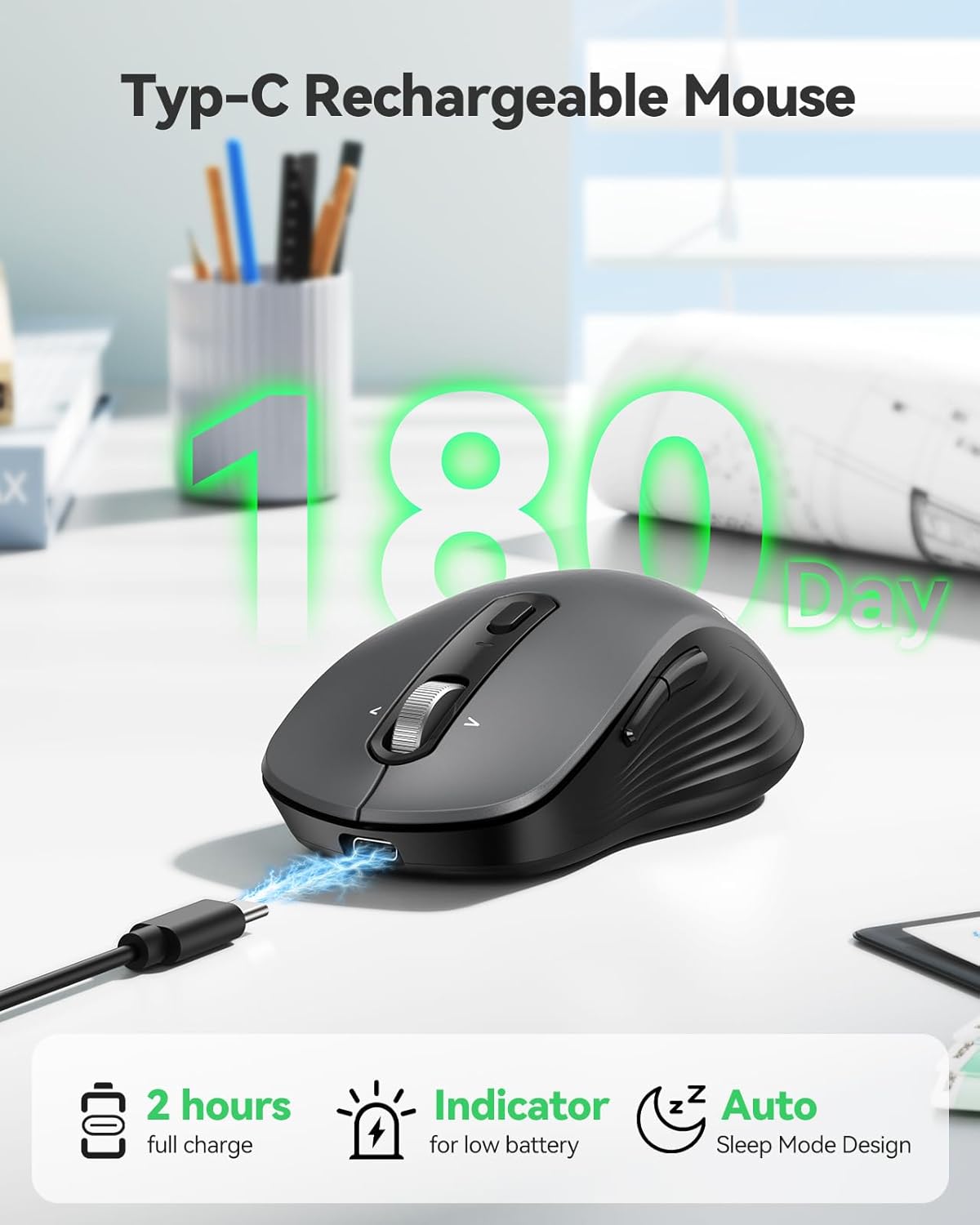 TECKNET Ratón Bluetooth recargable, [USB + BT5.0 + BT3.0] Ratón ina...