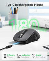 TECKNET Ratón Bluetooth recargable, [USB + BT5.0 + BT3.0] Ratón ina...
