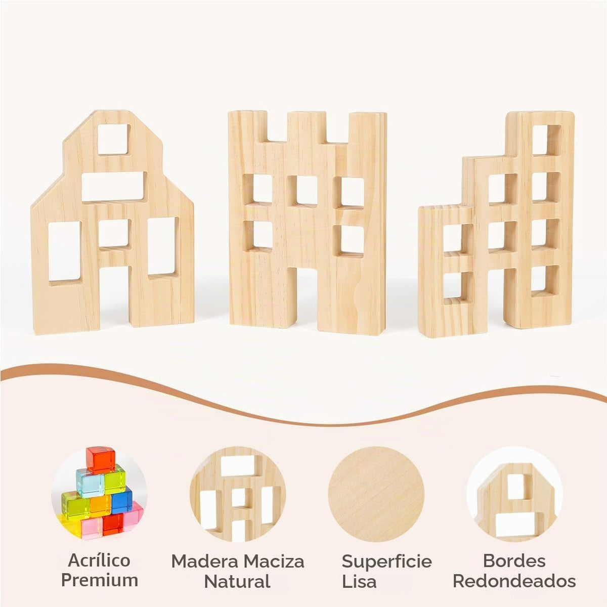 Woodtoe 36 bloques de gemas acrílicas de arcoíris, bloques de madera para