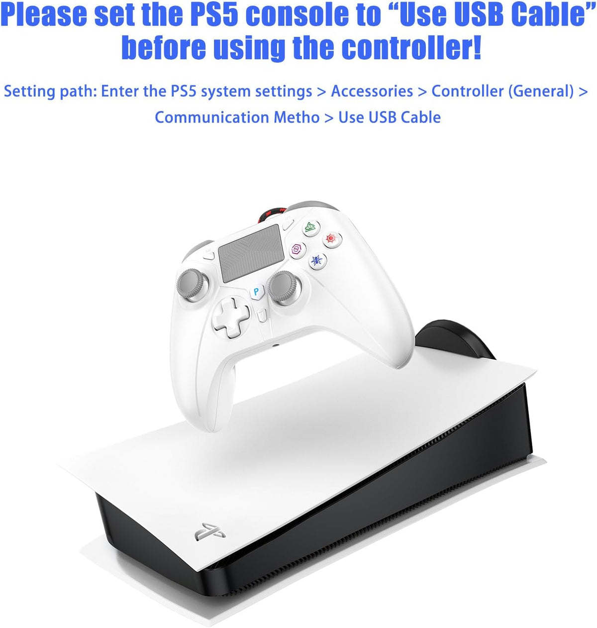 Dinosoo Controlador con cable de 10 pies, almohadilla táctil múltiple y botones traseros para PS5/PS4/PC - Turbo, Macro, conector de 0.1 in (blanco)