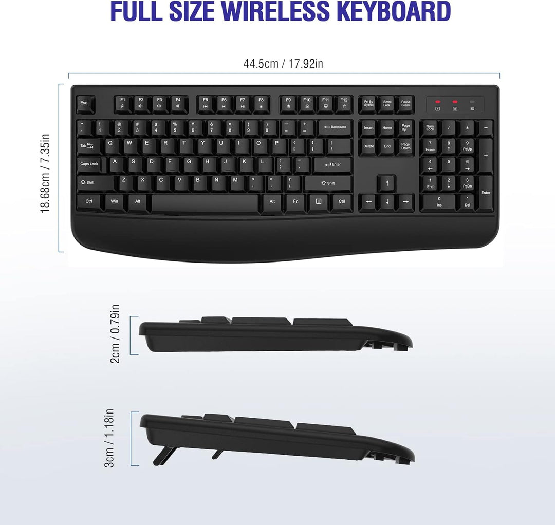 QUASIO Teclado Inalámbrico, Teclado Inalámbrico Ergonómico de Tamañ...