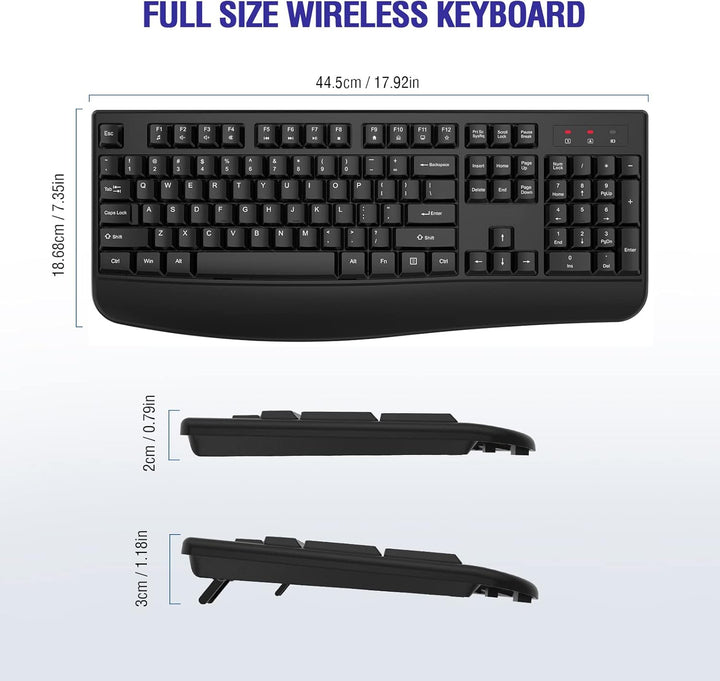 QUASIO Teclado Inalámbrico, Teclado Inalámbrico Ergonómico de Tamañ...