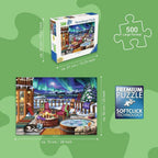 Ravensburger - Northern Lights - Rompecabezas de 500 piezas de gran formato - Impresionante, audaz y vívida imagen del fenómeno - Cabaña cálida junto a la chimenea - Calidad premium - Rompecabezas