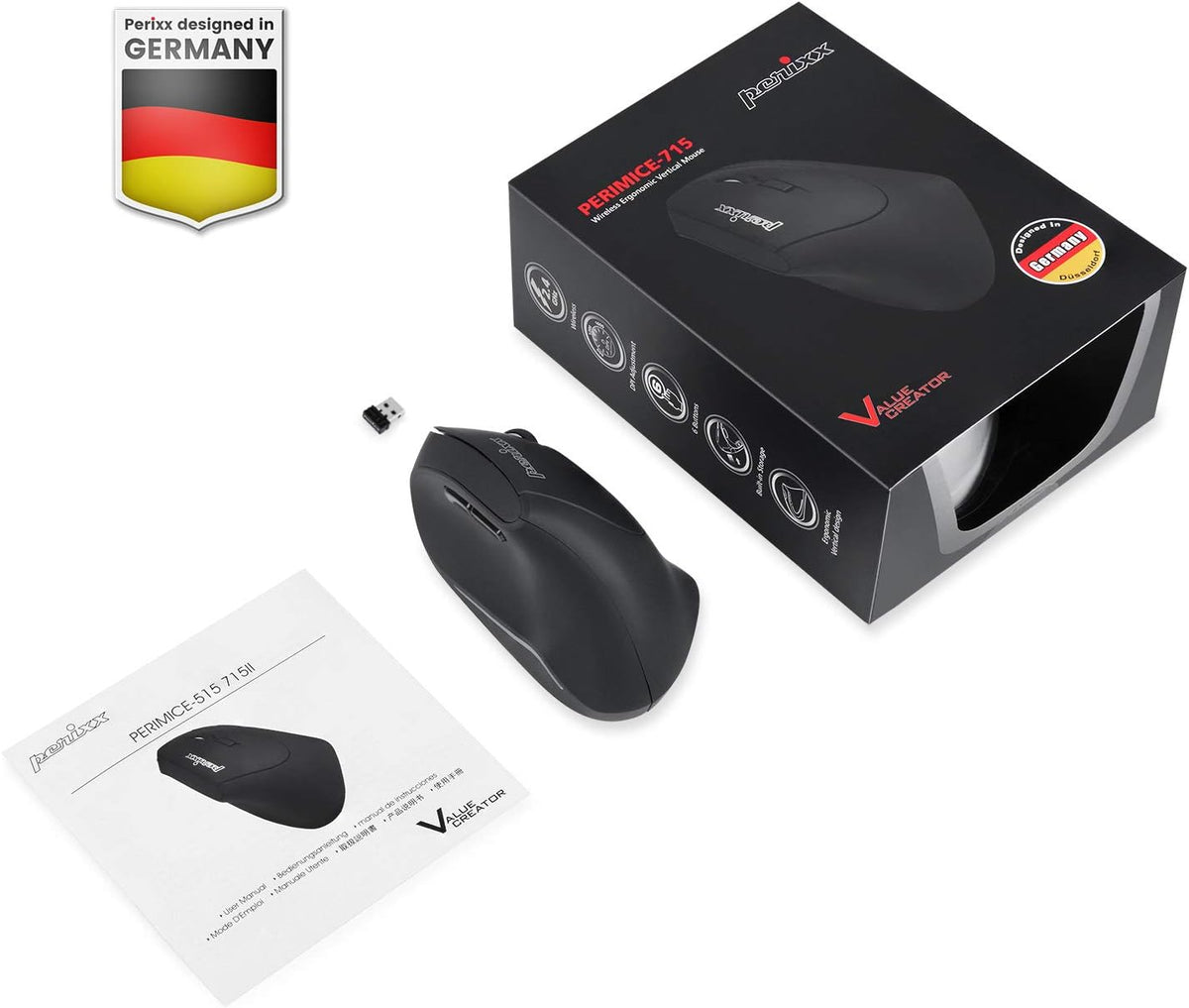 Perixx PERIMICE-715II Ratón vertical ergonómico inalámbrico - 2.4 G...