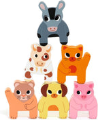 DJECO Trainimo Farm, tren de madera para niños pequeños, animales apilables
