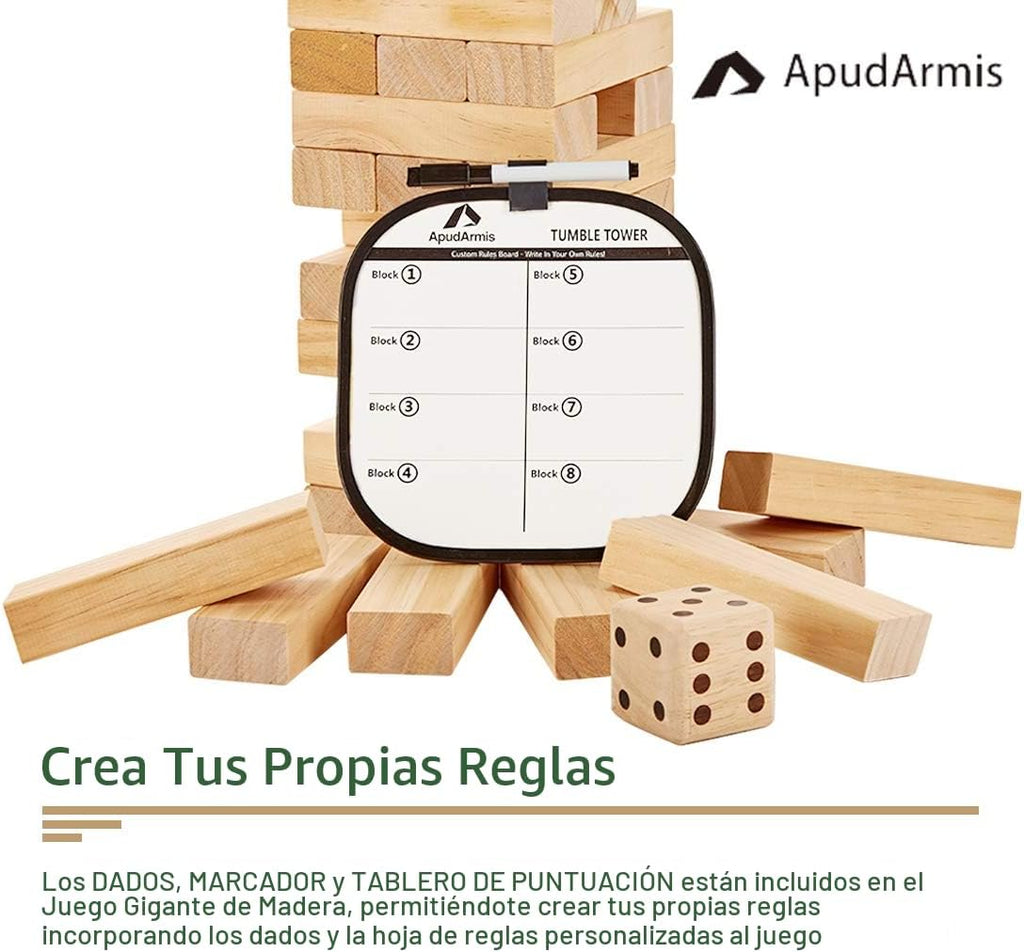 ApudArmis 60 piezas de torre de caída, juego de apilamiento de madera de