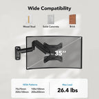 HUANUO Soporte de pared para monitor de computadora para pantallas de 22"-35", brazo de monitor de montaje en pared para juegos con capacidad para hasta 26.4 libras, soporte Vesa con inclinación, giro