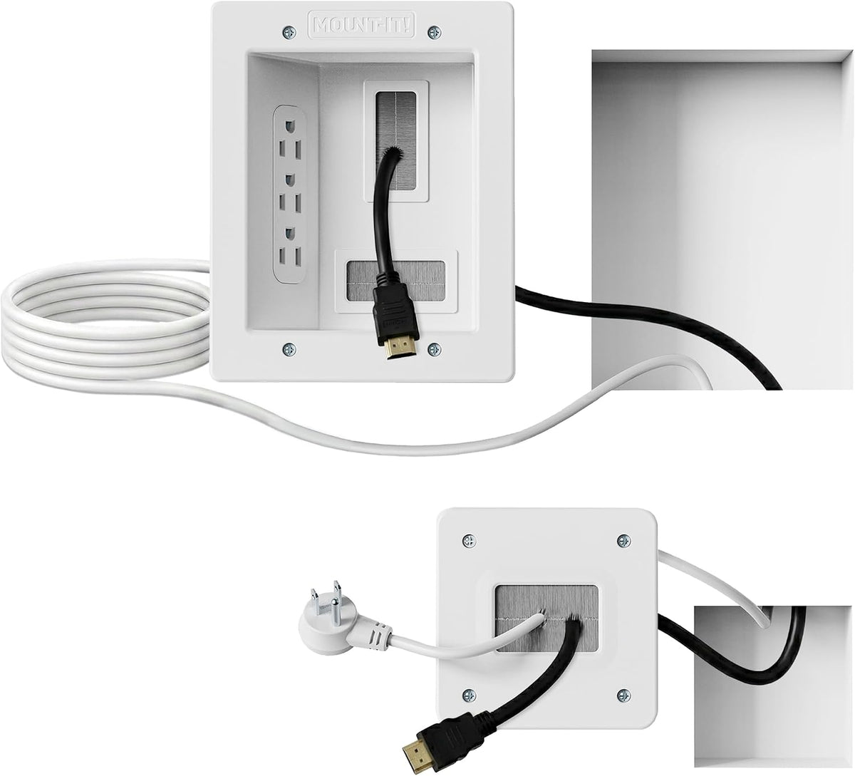 Mount-It! Kit empotrable para ocultar cables de TV con alimentación empotrada – Triple toma, cable de 9 ft y sierra de mano – Gestión de cables fácil y segura para configuraciones de TV y home theater organizadas