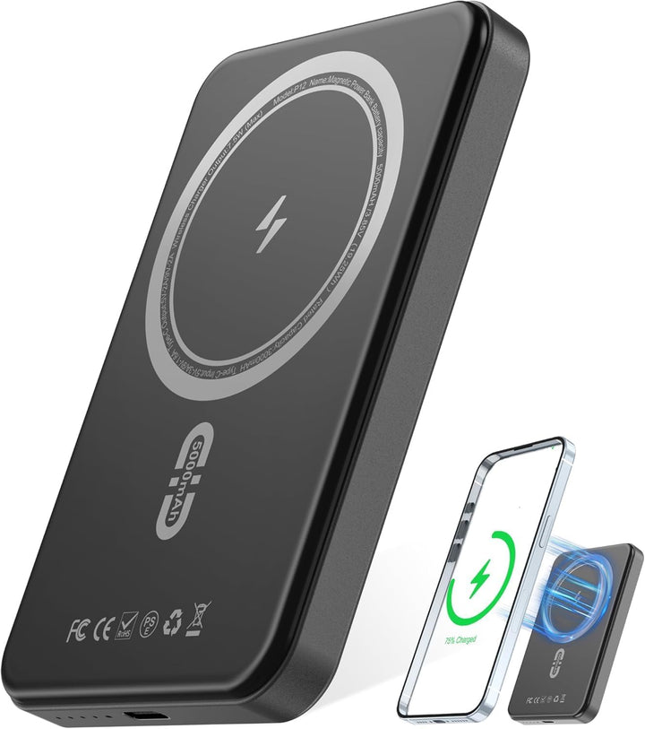 Banco de energía magnético de 5000 mAh, cargador portátil magnético...