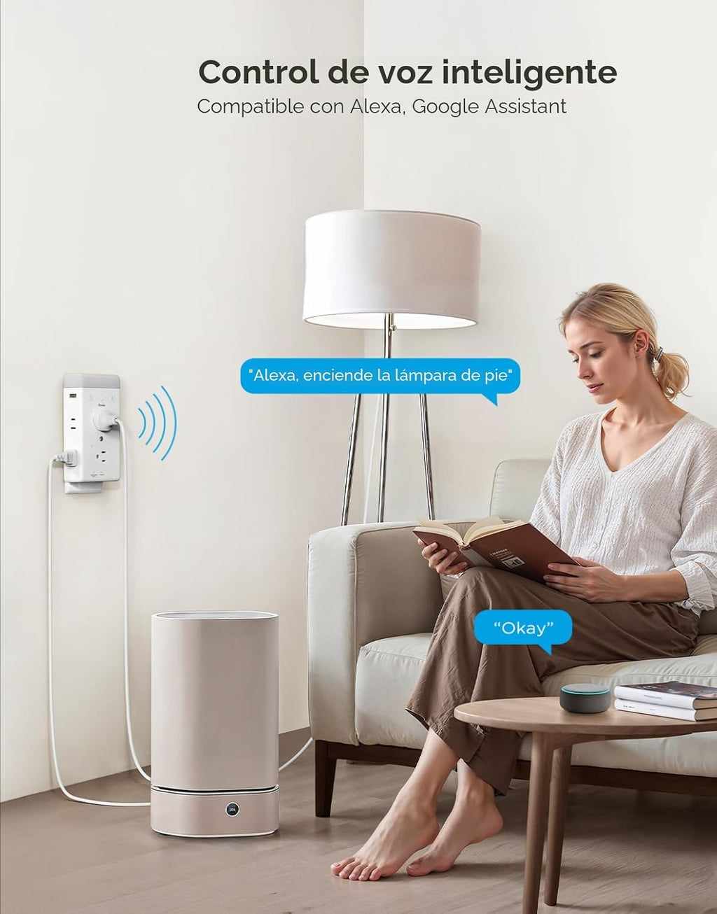 Lámpara Extensión de enchufe inteligente Govee, tira de alimentación inteligente de 3 lados con 2 tomas inteligentes y 2 puertos USB con luz nocturna RGB, control por aplicación y voz, protección contra