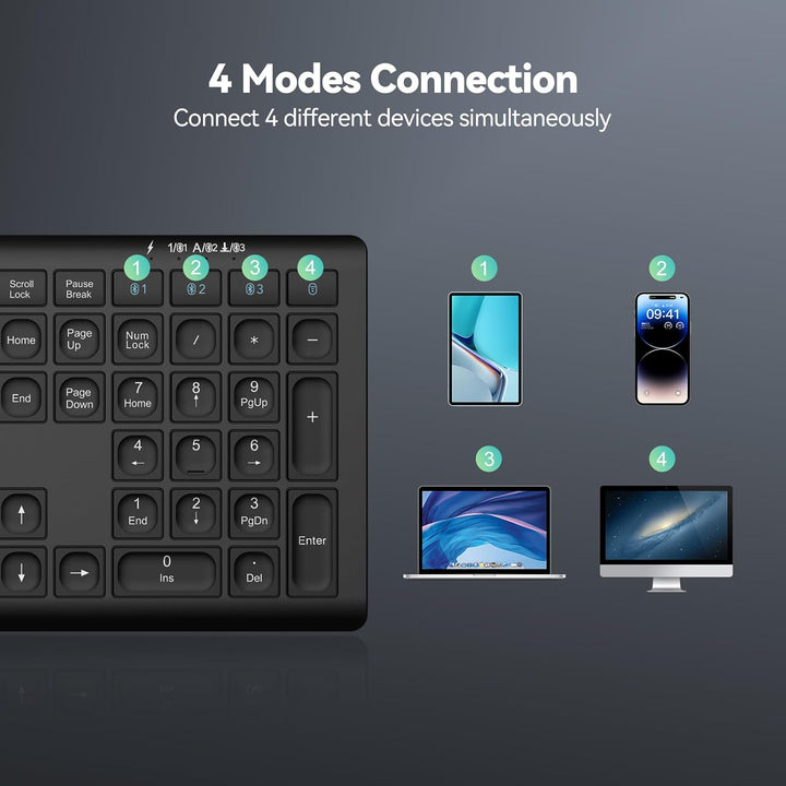 TECKNET Teclado Bluetooth recargable, conmutación libre de 4 dispos...