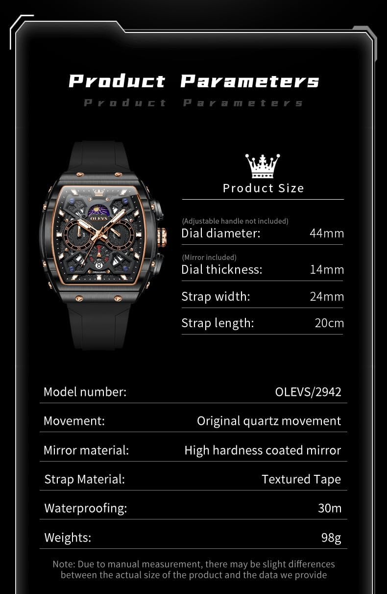 OLEVS Relojes para Hombre Casual Lujo Cara Grande Cronógrafo Multifuncional Relojes de Hombre Correa de Silicona/Nylon Duradera 3 ATM Resistente al Agua Reloj de Hombre Fecha Fase Lunar Reloj