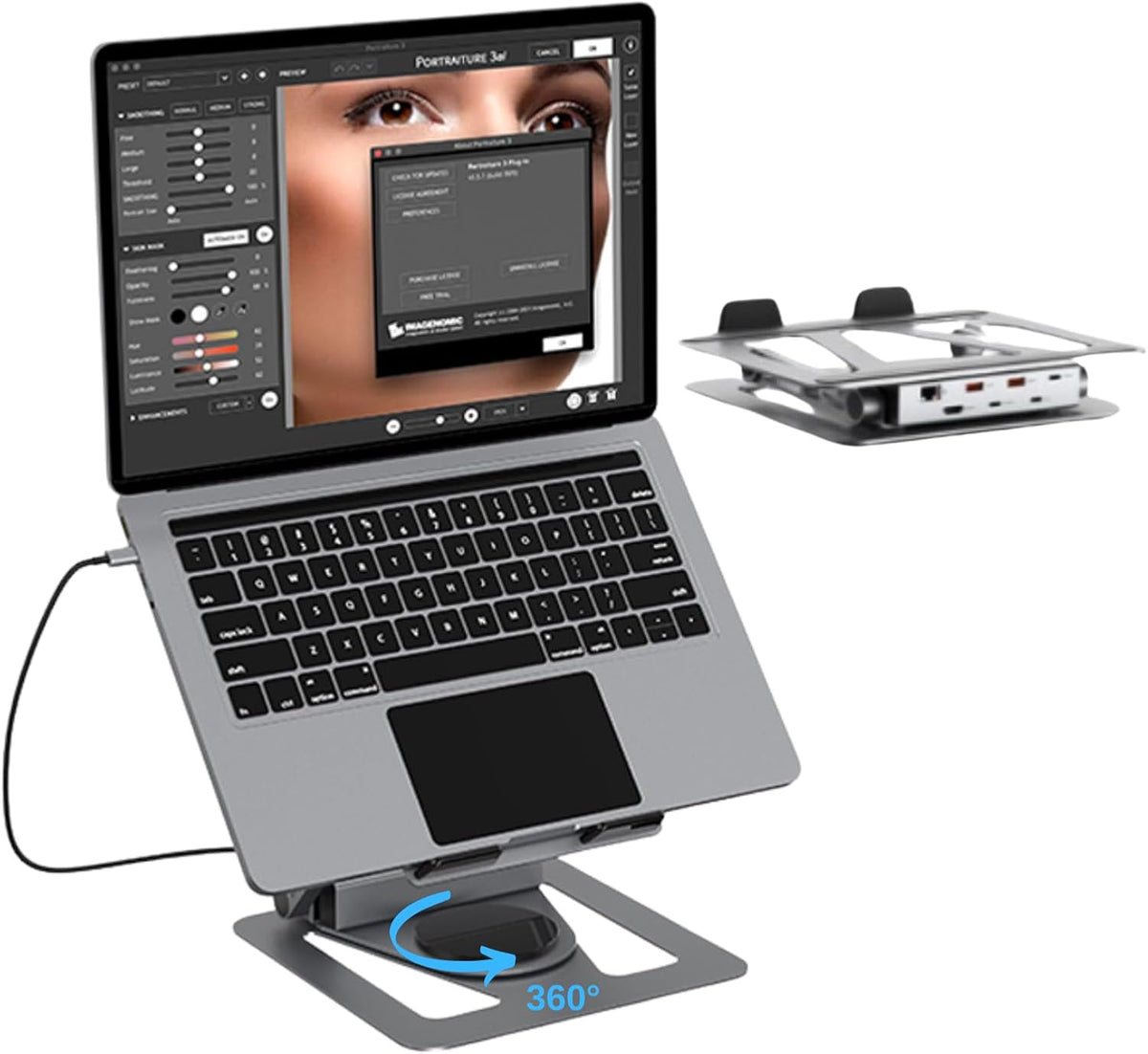 Estación de acoplamiento portátil de 360° con concentrador USB C