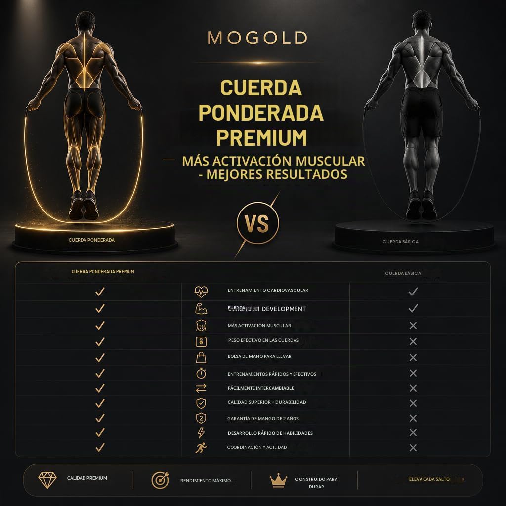 Cuerda de Saltar con Peso para Hombres y Mujeres - Cuerdas de salto pesadas intercambiables de 1/5 lb, 1/4 lb, 1/2 lb - Giro de 360 Grados - Longitud Ajustable, Agarre de Cuero Ergonómico