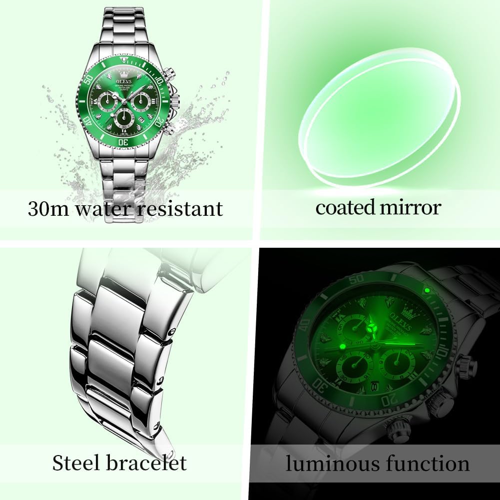 OLEVS Mujer Relojes Analógicos de Diamante de Cuarzo con Correa de Acero Inoxidable y Cronógrafo
