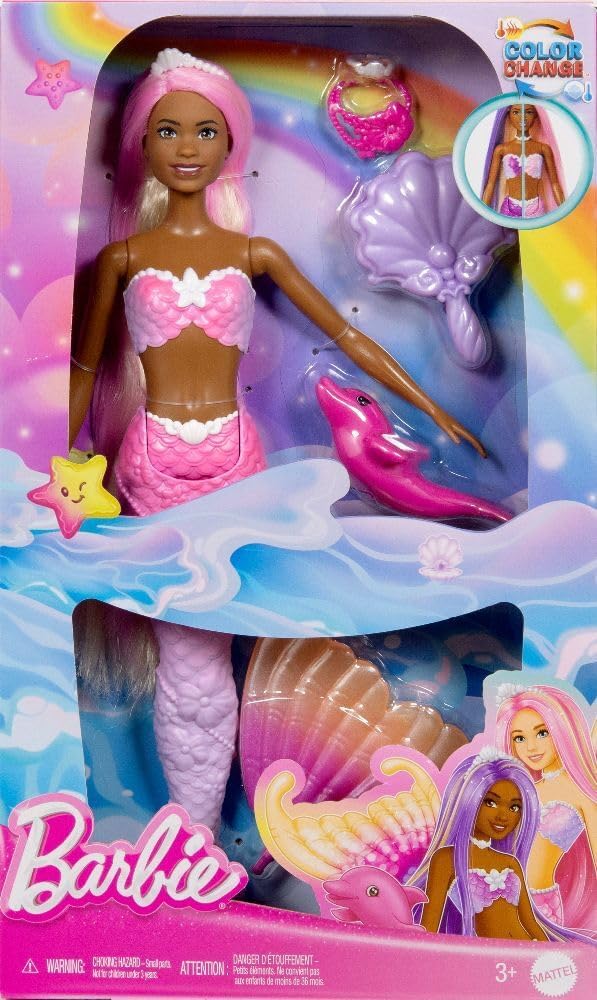 Muñeca de sirena Barbie, \u201CBrooklyn\u201D con cabello rosa, acc...