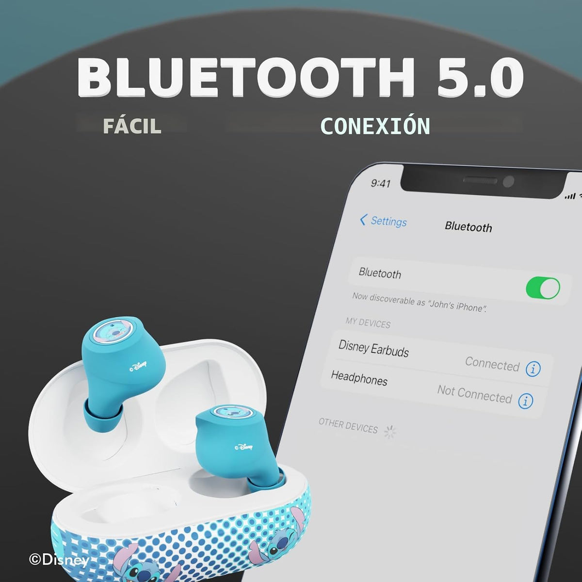 Auriculares Bluetooth Disney Lilo y Stitch con estuche de carga - Auriculares inalámbricos con micrófono incorporado + Hasta 30 horas de tiempo de reproducción - Regalos de Lilo y Stitch para niñas