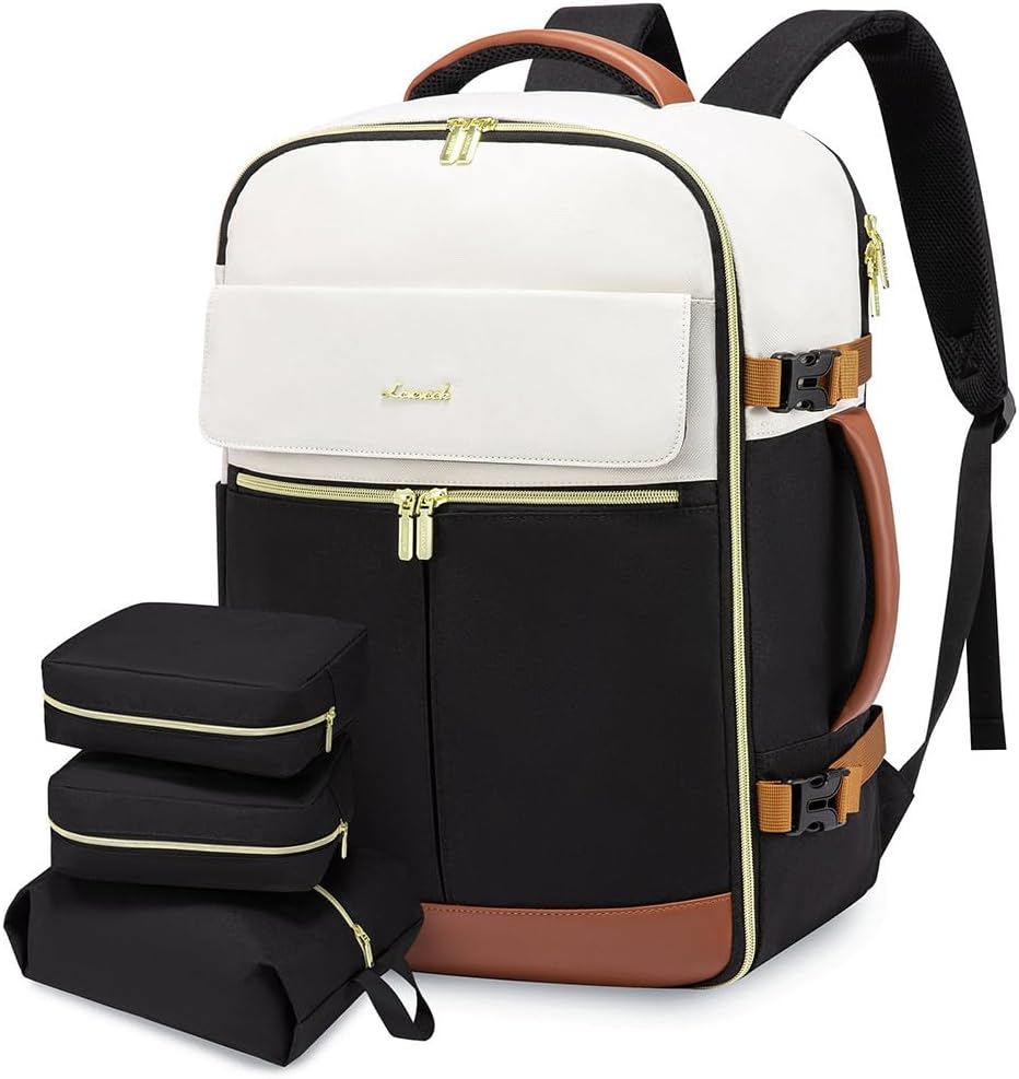 LOVEVOOK Mochila de viaje para mujer, mochila de mano TSA, Beige-ne...
