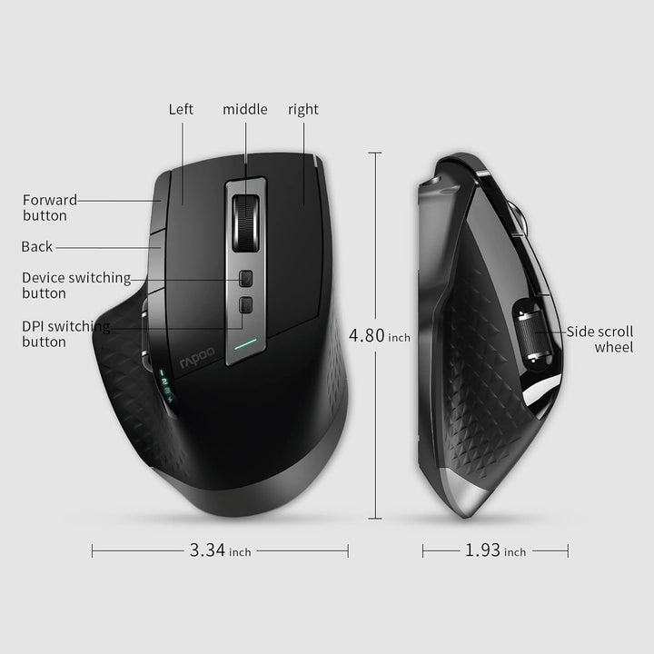 Rapoo Ratón inalámbrico Bluetooth, 4 DPI ajustables, recargable, mu...