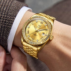OLEVS Reloj Clásico para Hombre Diamante Analógico Lujo Acero Inoxidable a Dos Tonos Resistente al Agua con Fecha Luminous para Hombres