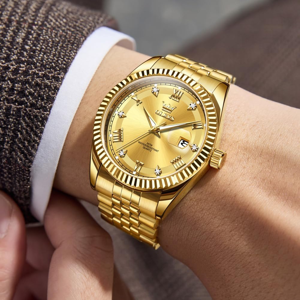OLEVS Reloj Clásico para Hombre Diamante Analógico Lujo Acero Inoxidable a Dos Tonos Resistente al Agua con Fecha Luminous para Hombres