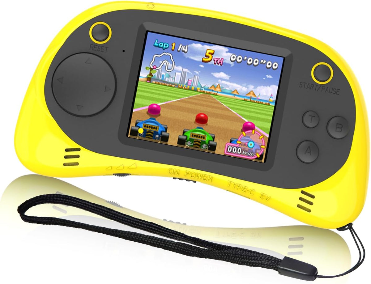 EASEGMER Juegos electrónicos portátiles de 16 bits para niños con 220 juegos de video HD, Amarillo