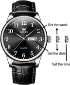 OLEVS Relojes de Cuero para Hombres, Casual, Fácil de leer, Quartz, Números, Resistente al Agua