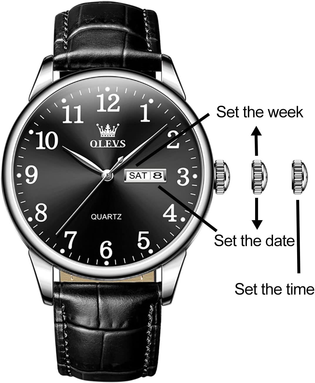 OLEVS Relojes de Cuero para Hombres, Casual, Fácil de leer, Quartz, Números, Resistente al Agua
