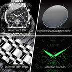 OLEVS Relojes para hombres Luxurious vestimenta acero inoxidable resistente al agua cronógrafo