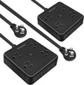 Paquete de 2 regletas de alimentación de enchufe ultra plano, regletas de alimentación con 4 tomas amplias, cable de extensión de enchufe plano de 6 pies con 3 puertos USB (1 puerto USB C), estación de carga de escritorio delgada, color negro